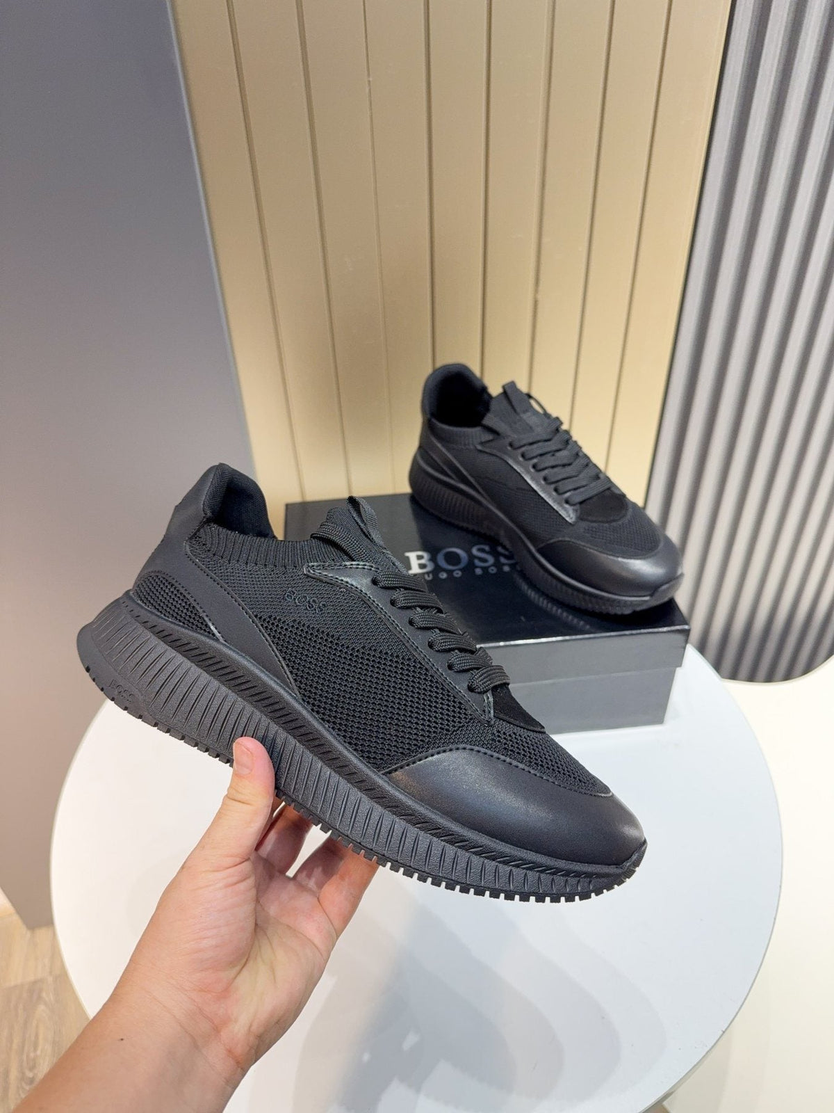 BOSS Black Mesh Running Shoes