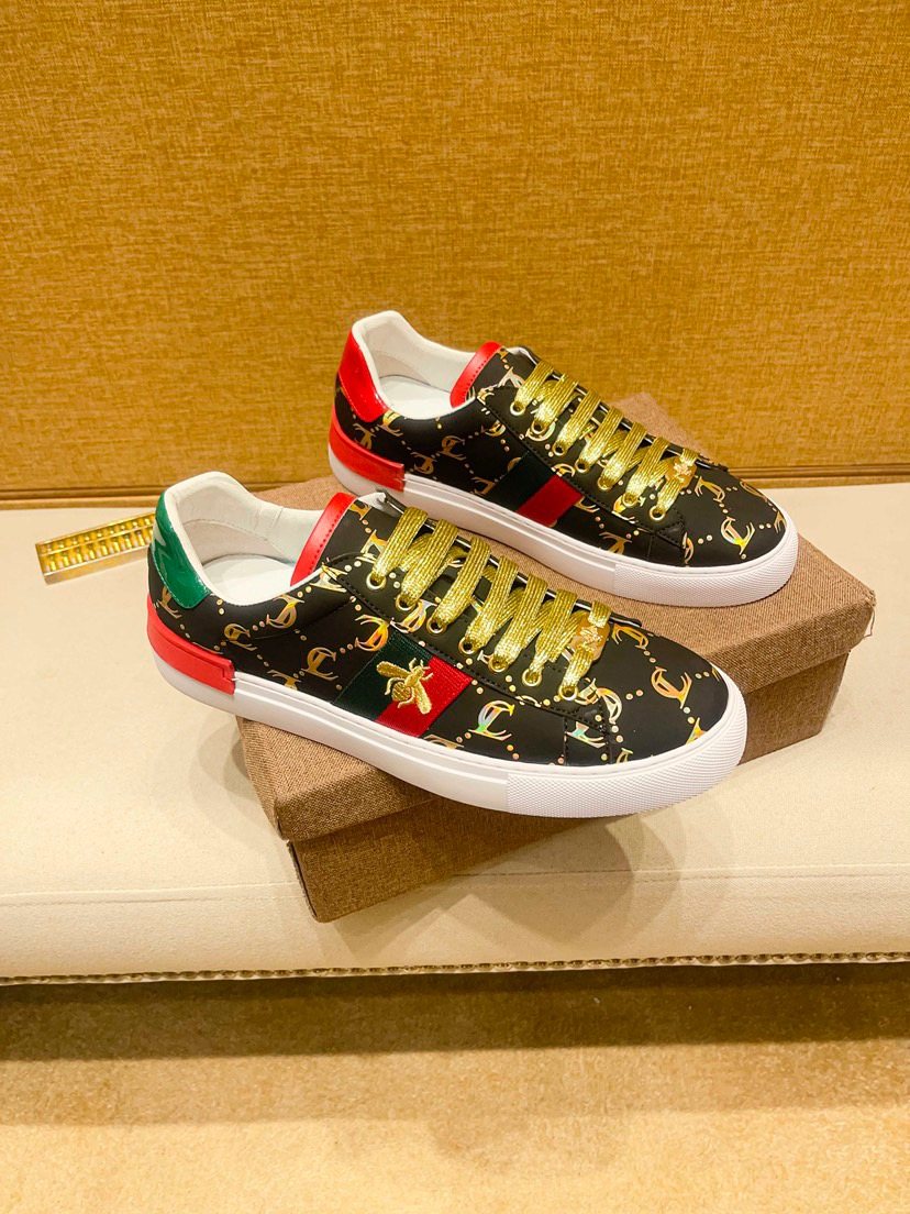 Black Patterned Gold-Lace Low-Top Sneakers