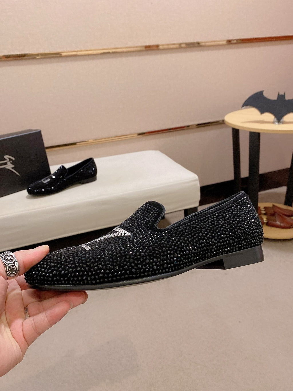 Giuseppe Zanotti Men's Black Rhinestone Loafers