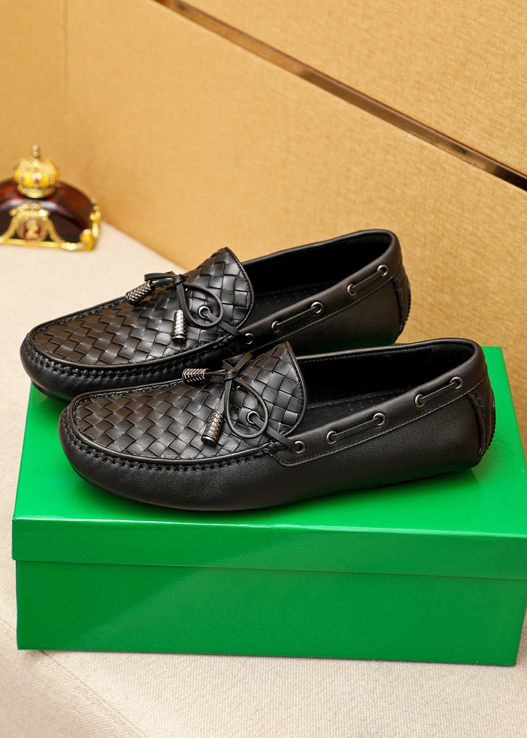 Bottega Veneta Black Woven Bow Loafers