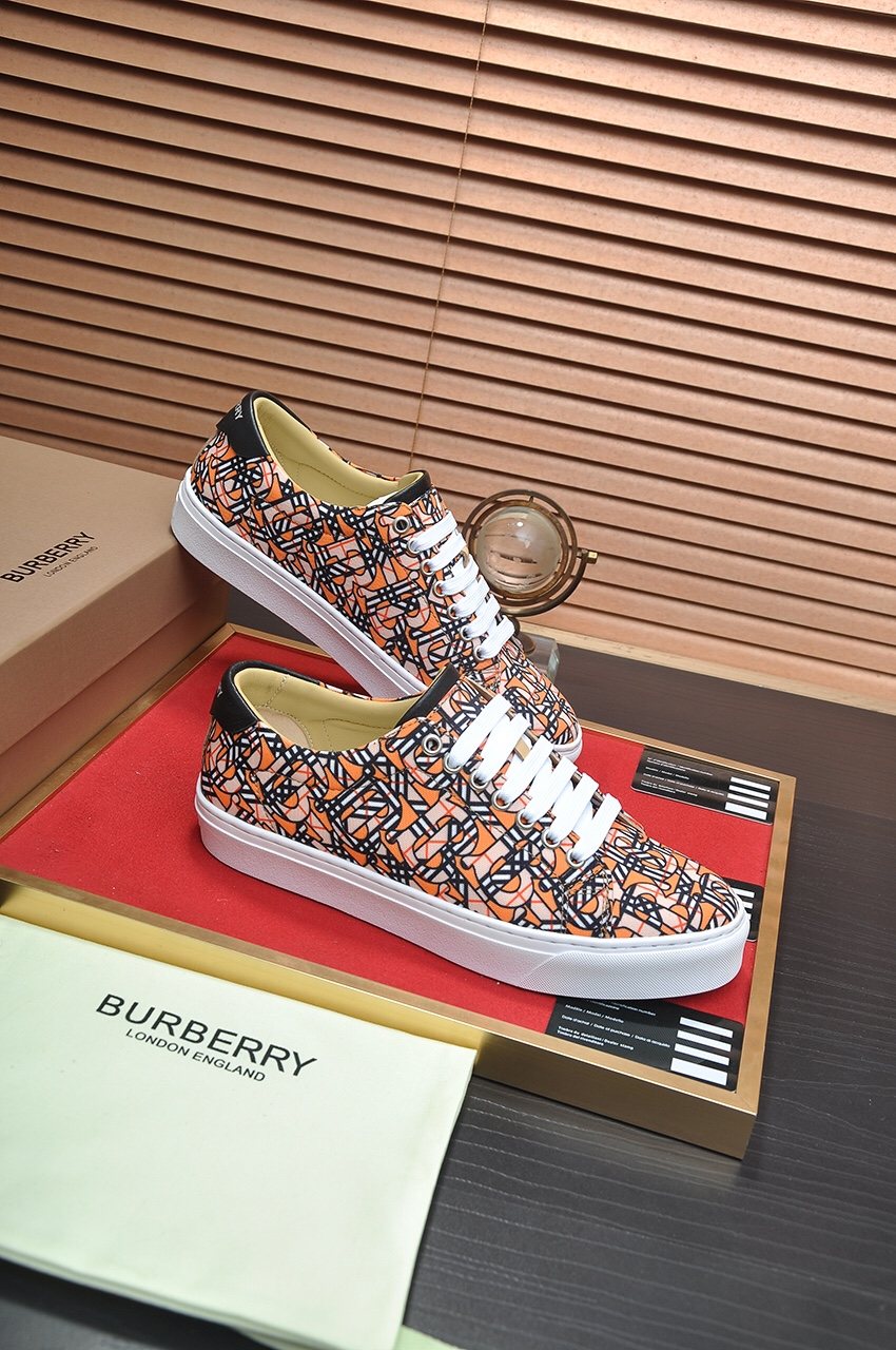 Burberry Geometric-Print Low-Top Sneakers - Orange, Black & White