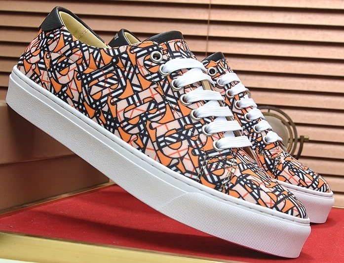 Burberry Geometric-Print Low-Top Sneakers - Orange, Black & White