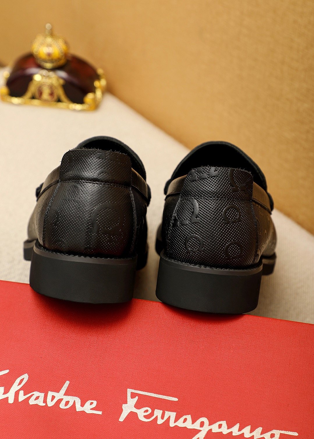 Ferragamo Men's Black Embossed Hardware Loafers