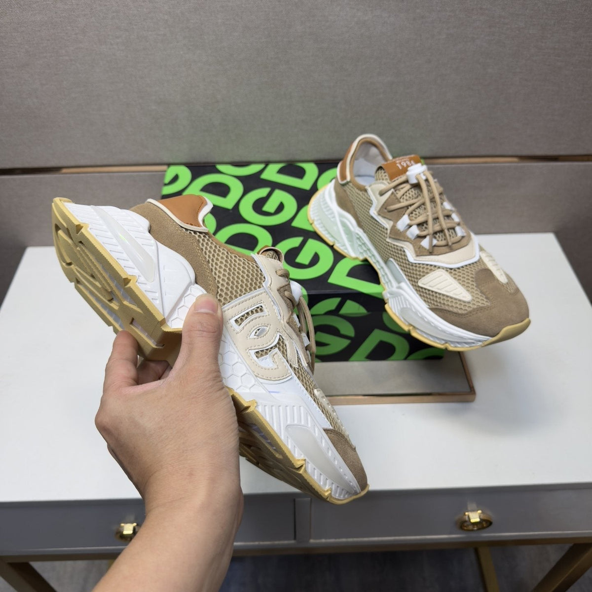 Dolce & Gabbana Taupe Mesh Panel Sneakers