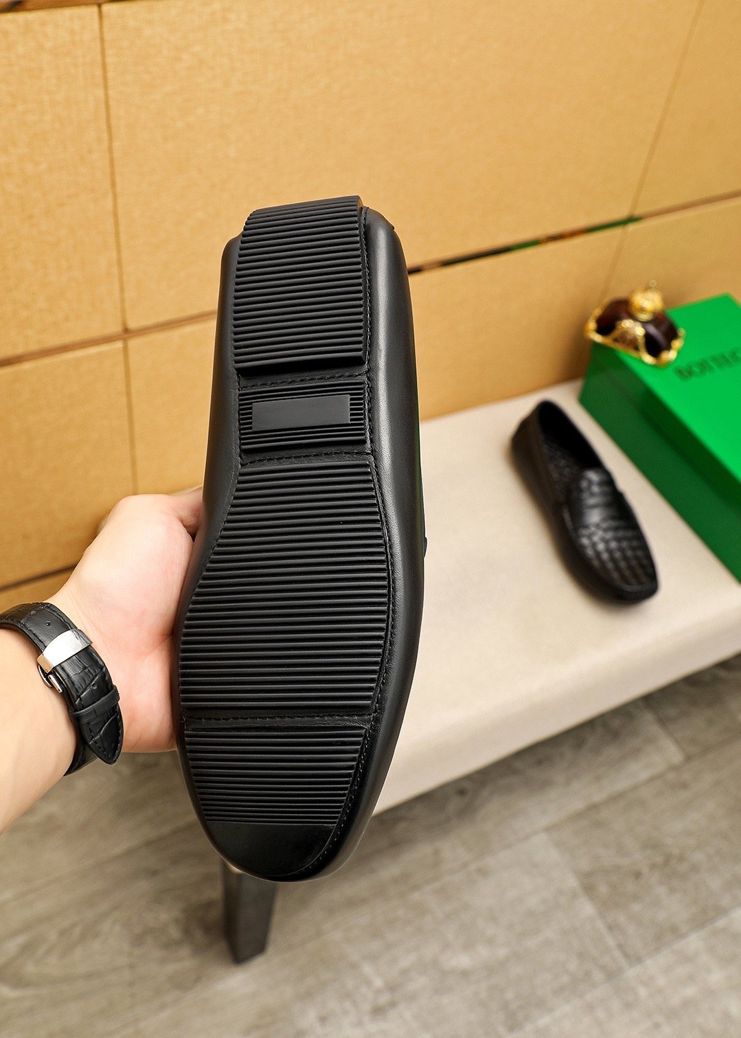 Bottega Veneta Black Woven Leather Loafers