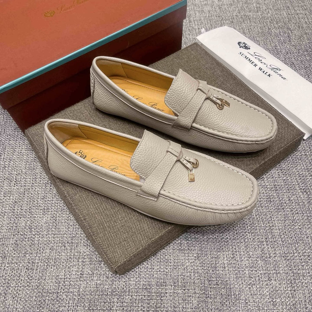 Loro Piana Men's Light Gray Metal-Accent Driving Loafers