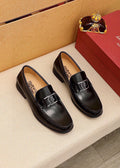Ferragamo Black Leather Hardware Loafers - Rounded Toe