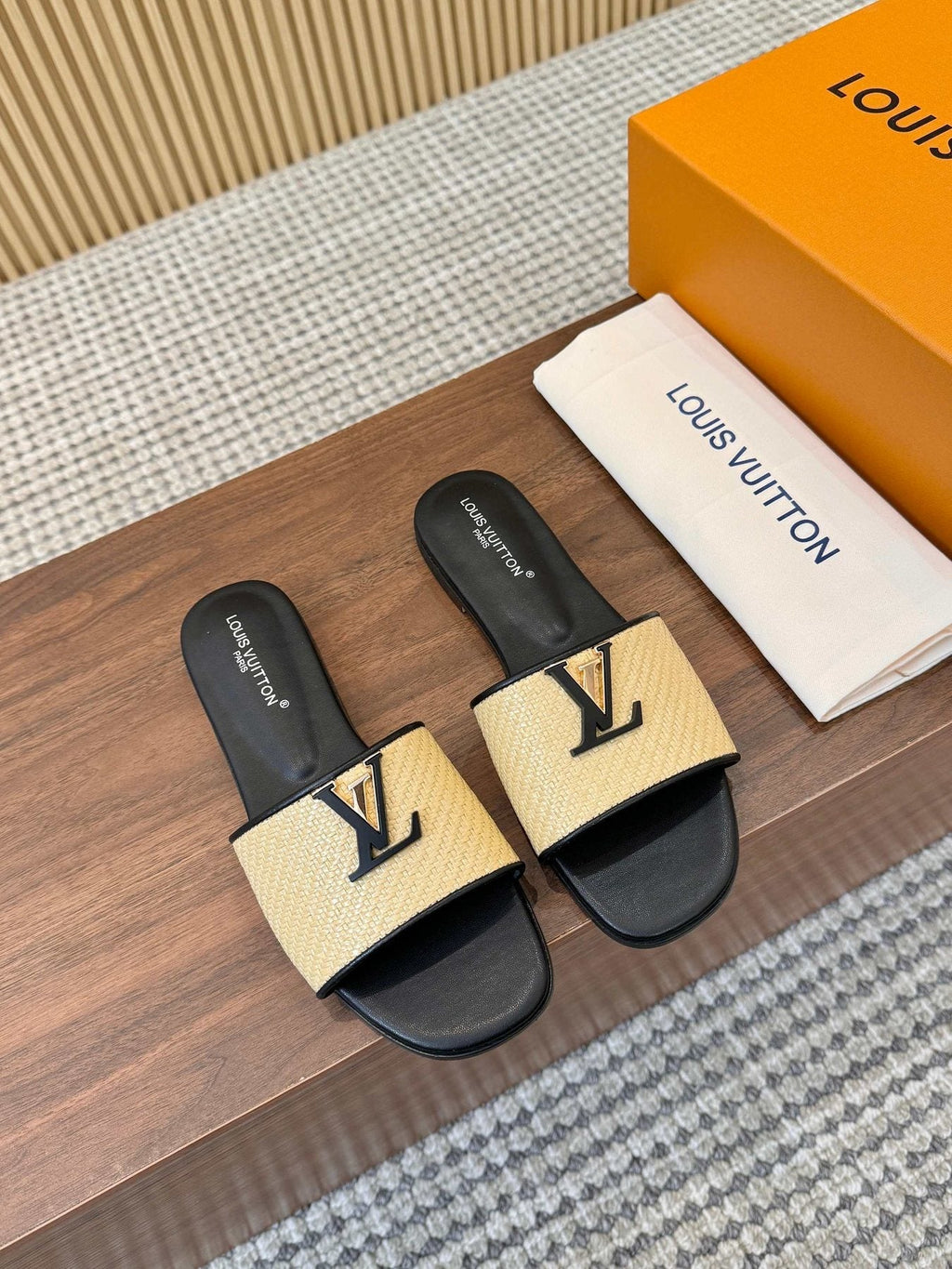 Louis Vuitton Textured Logo Slide Sandals