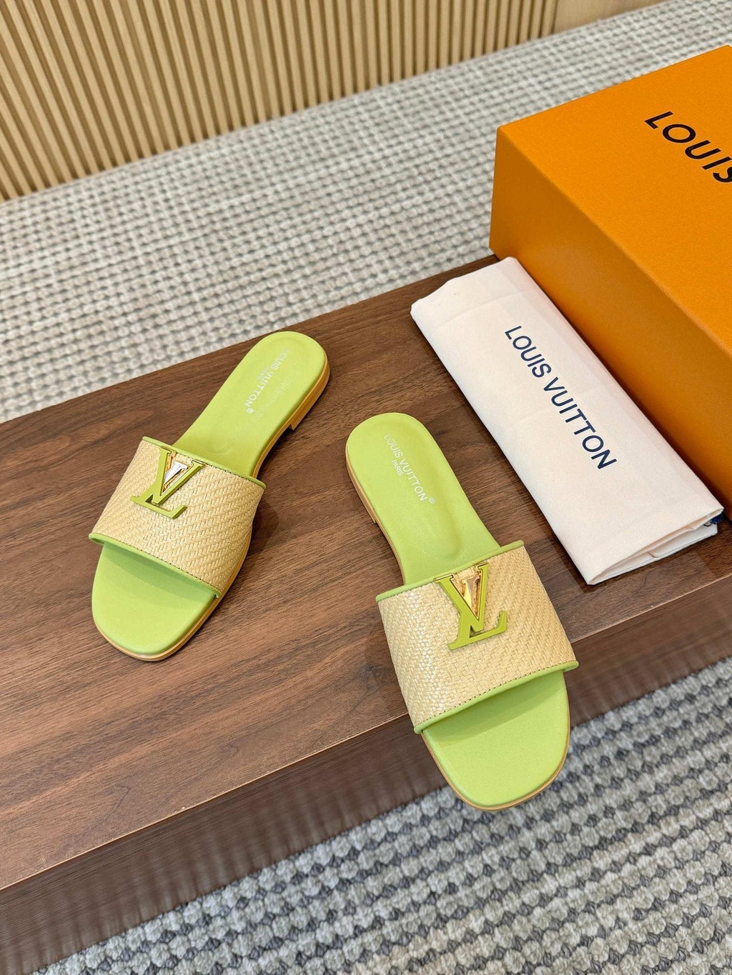 Louis Vuitton Textured Logo Slide Sandals