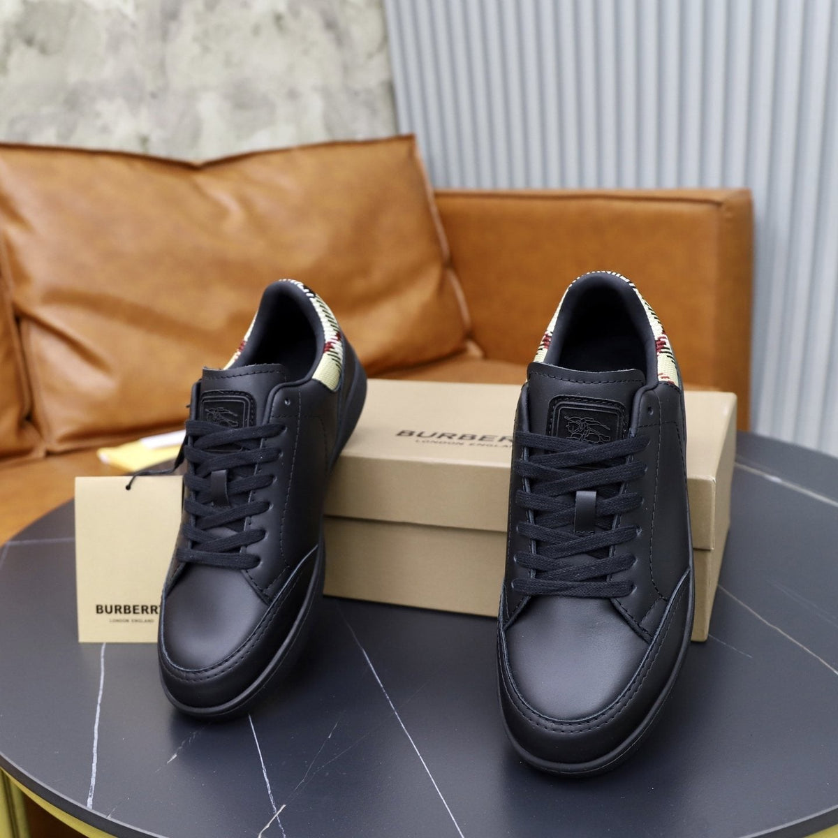 Burberry Check-Heel Low-Top Sneakers