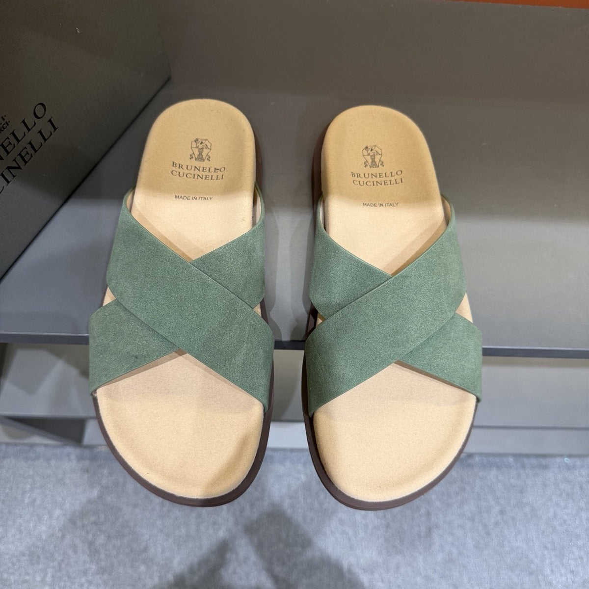 Brunello Cucinelli Men's Cross-Strap Slide Sandals - Contoured Footbed