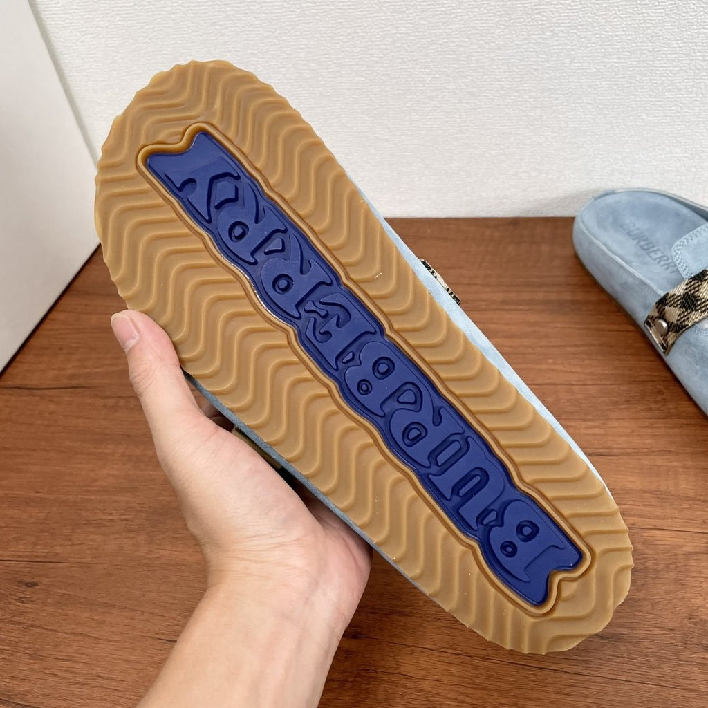 Burberry Powder Blue Check Strap Mule Sandals