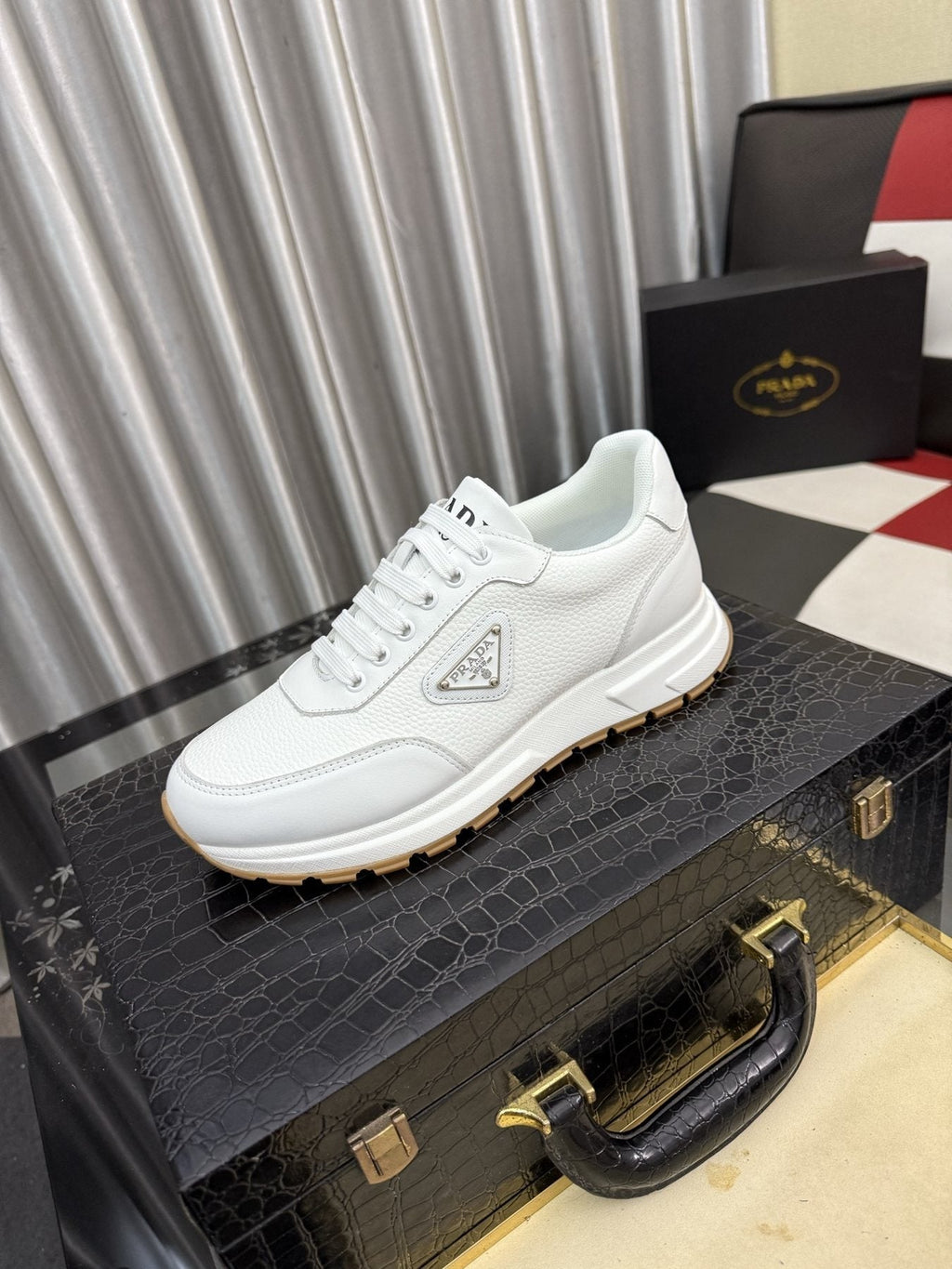 Prada Men's Triangle Badge Low-Top Sneakers - Padded Collar And Textured Outsole