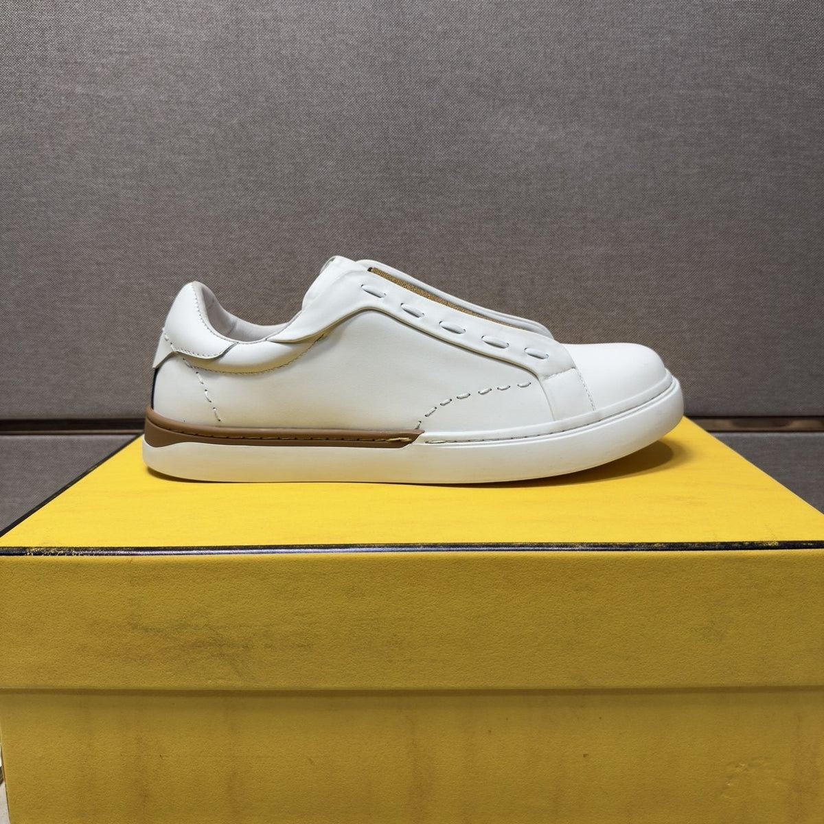 Fendi Brown-Gold Accent Slip-On Sneakers
