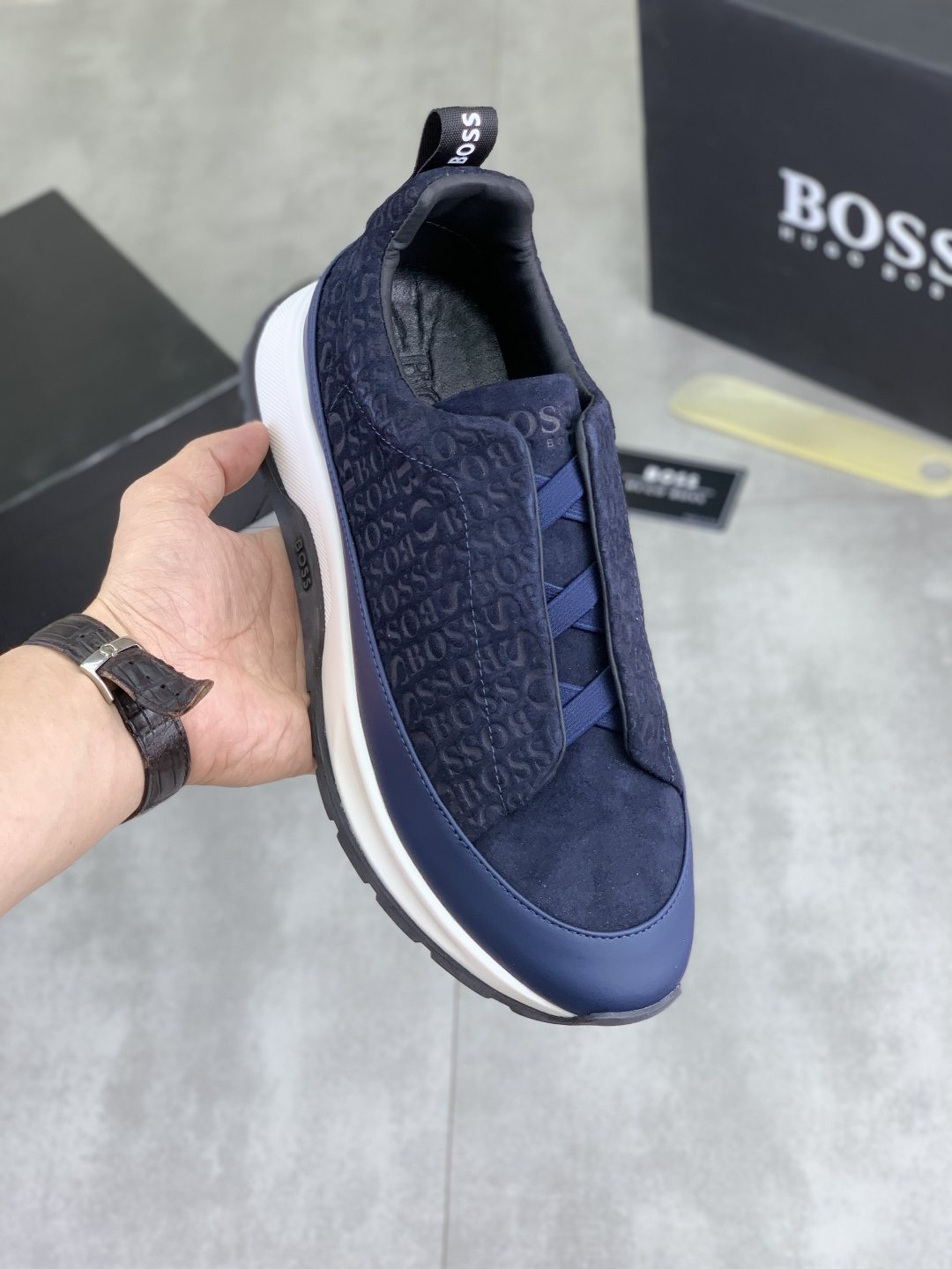 BOSS Textured Low-Top Lace-Up Sneakers