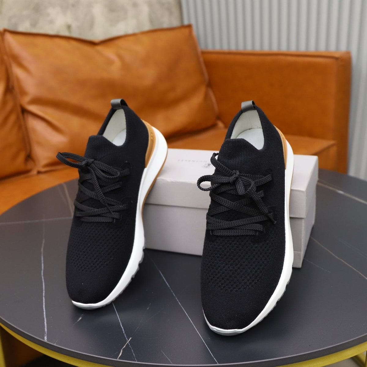 Brunello Cucinelli Dark Gray Knit Sneakers