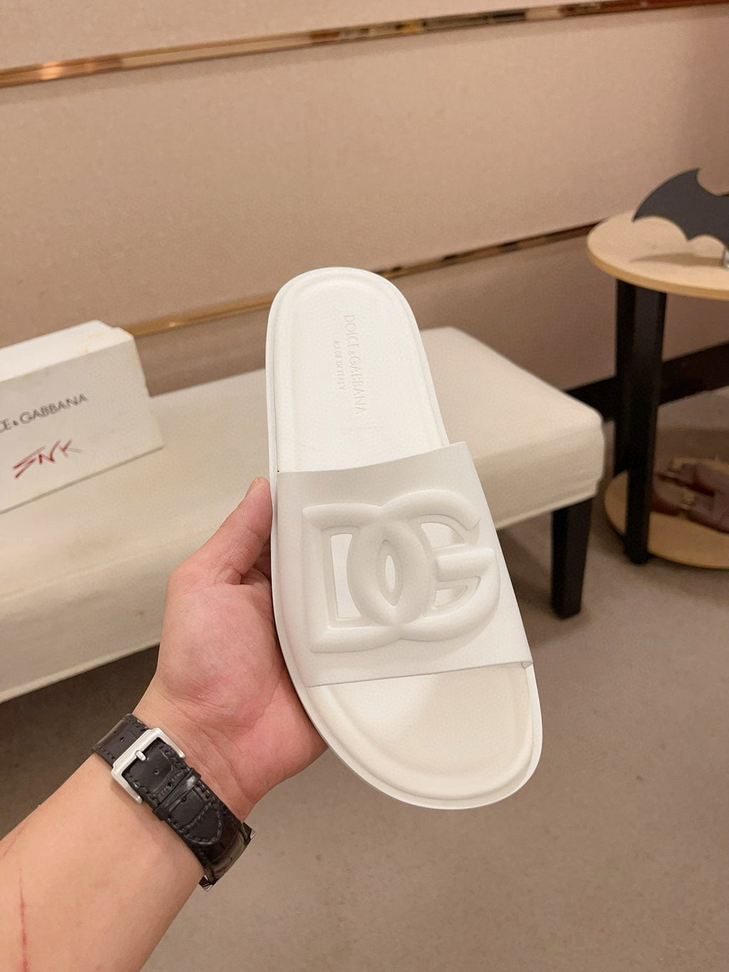 Dolce & Gabbana Men's Raised Logo Slide Sandals