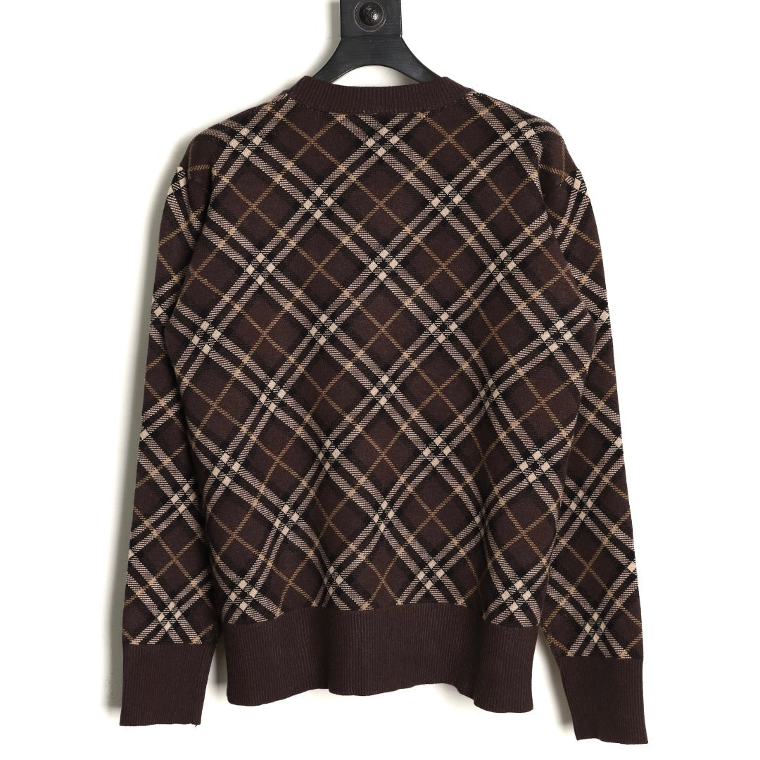 Burberry Diagonal-Check Crewneck Sweater - Dark Brown