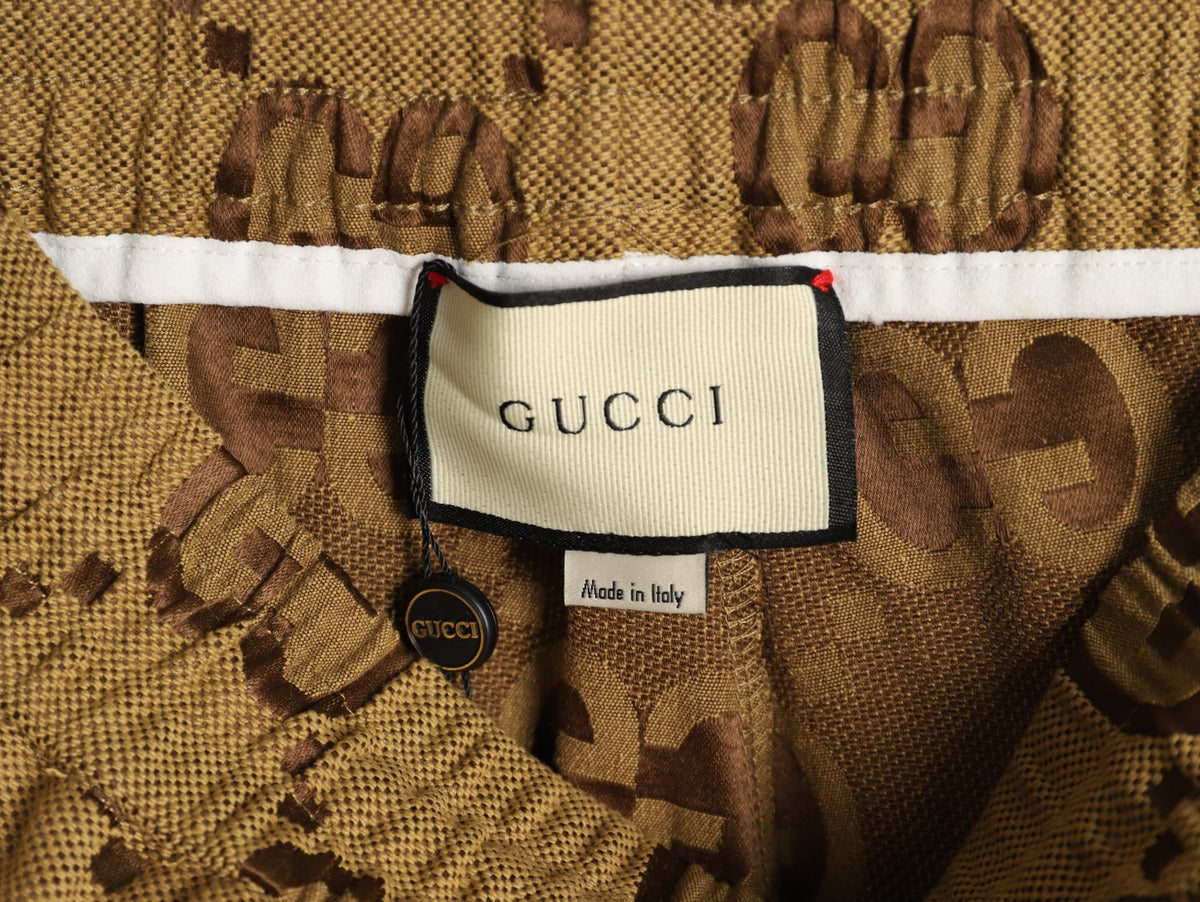 Gucci Large Double-G Allover-Motif Drawstring Shorts - Tan